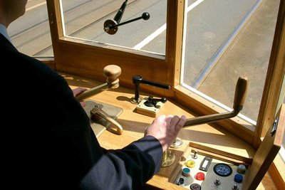 The view of the control panel of the historic tram